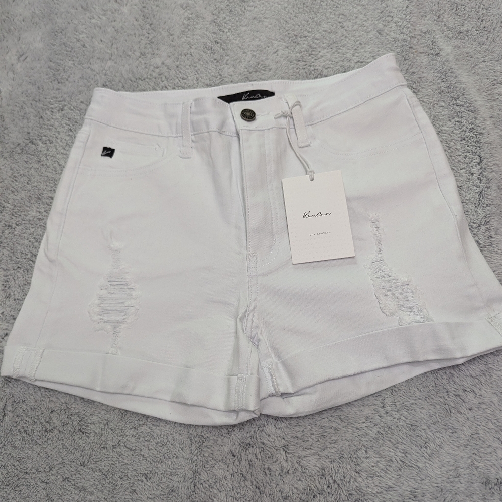 Kancan women's cuffed white shorts with distressing size 9/28 NWT
